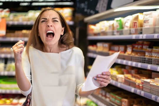 woman shopping in supermarket, customer in a crocery store