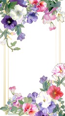 A delicate floral frame with a gold border The frame features clusters of roses in various colors