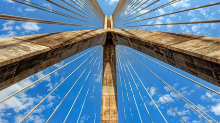 Naklejka premium A multi-span cable-stayed bridge against a blue sky
