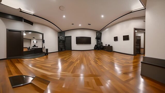 360 View of Spacious Room With Abundant Wood Flooring Generative AI