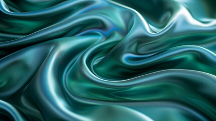 Obraz premium A modern, abstract fabric design with swirling lines and curves in vibrant, metallic colors like emerald green and royal blue, creating a beautiful and shiny background. Minimal and Simple style