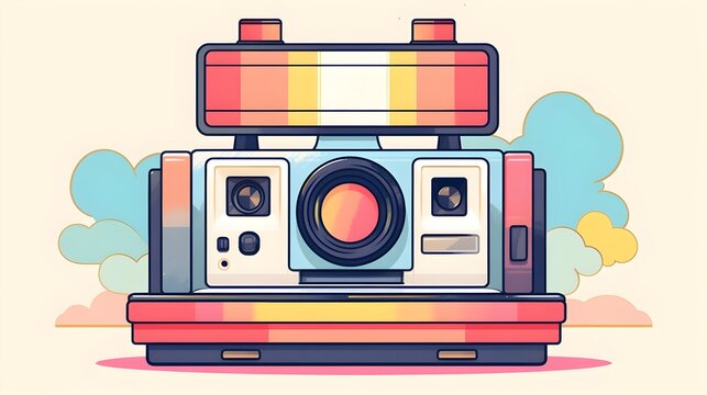 Vibrant Retro Instant Flat Design with Watercolor Pastel Backdrop