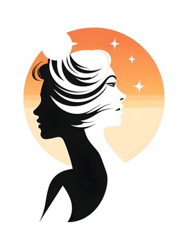 Elegant Female Silhouette with Flowing Hair and Ethereal Sunset Gradient Backdrop