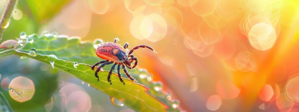 Tick in the park on the grass. Selective focus.