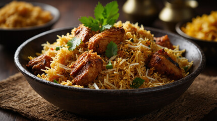 "Food Photograph of Biryani Rice: Aromatic and Flavorful Dish"