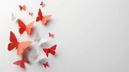 Butterflies On White. A Flock of Beautiful Paper Butterflies Creating the Illusion of Flight on a White Background