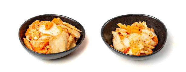 Kimchee isolated. Spicy kim chi pile, hot fermented napa cabbage, traditional jimchi, korean gimchi