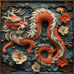 Fototapeta premium art nouveau dragon The animals are beautiful, highlighted by their piercing gaze and distinctive stripes.