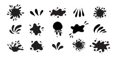 Water drops and splash silhouette collection in simple doodle style. Set different liquid shapes and silhouette.