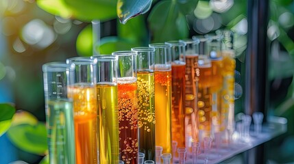 Test tubes with samples in nature. Selective focus.