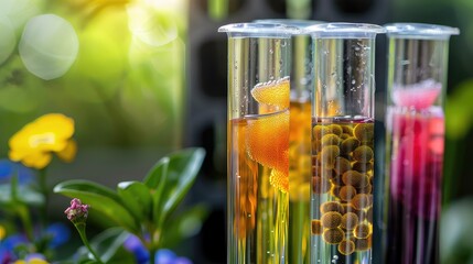 Test tubes with samples in nature. Selective focus.