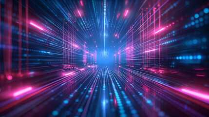 Fototapeta premium Abstract technology background Neon circuit board with bokeh effect High tech and dark background connection system with binary code and circuits. 3D rendering.