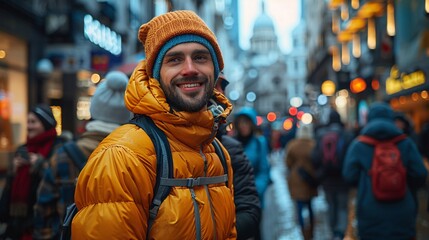 Obraz premium A man exploring a bustling city