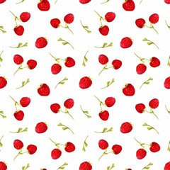 Summer strawberries, seamless pattern. Hand-drawn, watercolor painting. High resolution pattern on a colored background. Suitable for wallpaper, background, packaging, fabrics, etc.