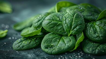 Healthy food, spinach leaves isolated on white background. Top view.