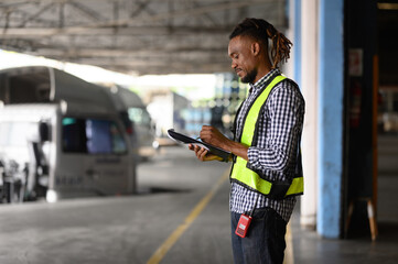 Warehouse worker working in warehouse storage. Foreman or worker work at factory site check up products in site. Inventory worker working in factory Storehouse.