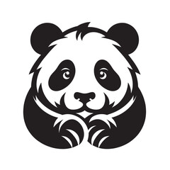 Cute cartoon panda. silhouette logo. Vector illustration, icon. Black and white. isolated object
