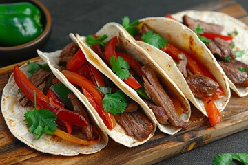 Delicious homemade beef fajitas with colorful bell peppers and fresh cilantro