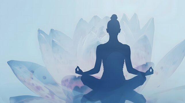 Meditation, yoga pose with lotus flower background,International Yoga Day