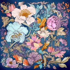 Scarf floral pattern, vibrant, for clothes, watercolor.