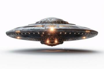 Alien spaceship on white background. Classic flying saucer UFO