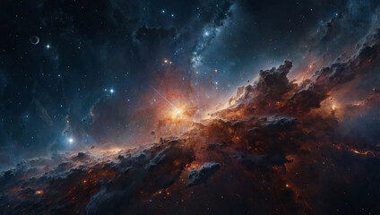 Celestial canopy adorned with space elements, forming a cascade of cosmic dust in the galaxy.