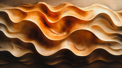 A wooden sculpture of a wave with a brownish hue