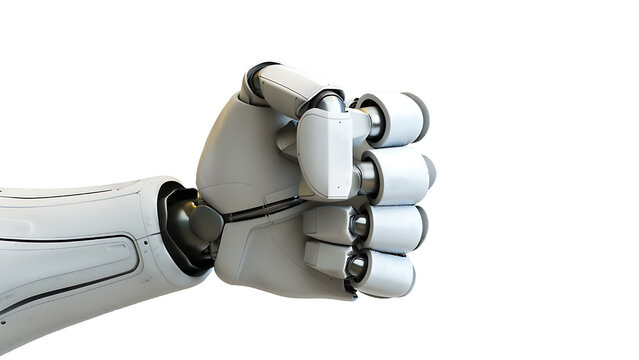Clenched robot fist, isolated on transparent background.