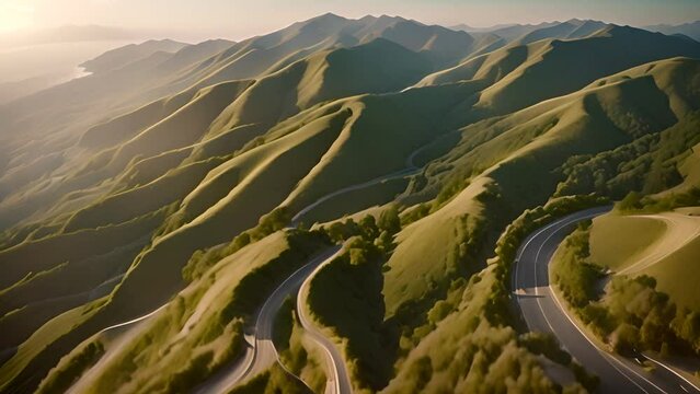 Aerial View of Winding Mountain Road Generative AI