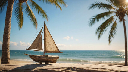 Fototapeta premium Bateau à voile en bois flotté sur la plage