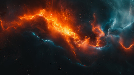 A colorful space scene with orange and blue clouds