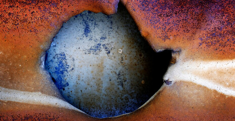 Old Rusty Metal with a Hole Damaged