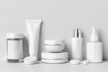 Cosmetic blank white color and realistic texture with set different shapes and sizes for beauty illustration 