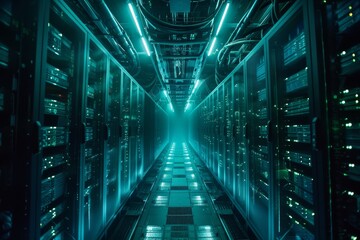 Obraz premium Server in datacenter. Cloud computing data storage. technology background