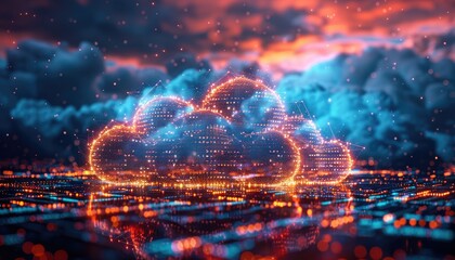 Fototapeta premium A colorful, abstract image of a cloud with a network of lines by AI generated image