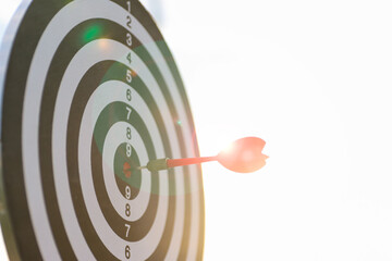 Dart board with red arrow for business planing and successful concept