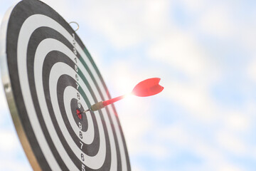 Dart board with red arrow for business planing and successful concept