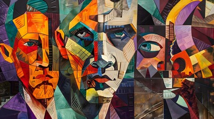 Vibrant Cubist Portraiture with Striking Geometric Shapes and Colors