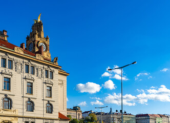 Clock tower of Main Train Station in Prague