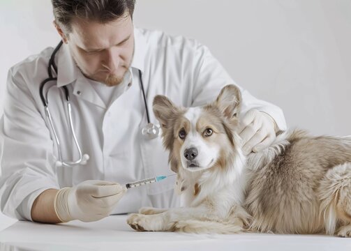 Medical Treatment Researcher Injecting a Dog