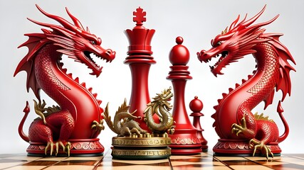 The concept of China's business tech is illustrated by a dragon chess piece with an economy element on it