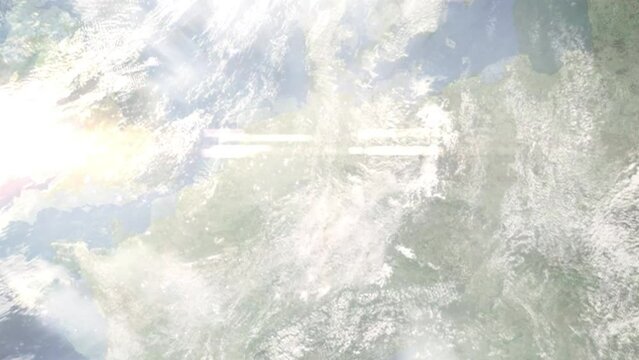 Zoom in from space and focus on Warburg, Germany. 3D Animation. Background for travel intro. Elements of this image furnished by NASA
