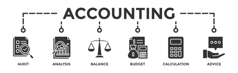 Accounting banner web icon vector illustration concept for business and finance with an icon of the audit, analysis, balance, budget, calculation, and advice