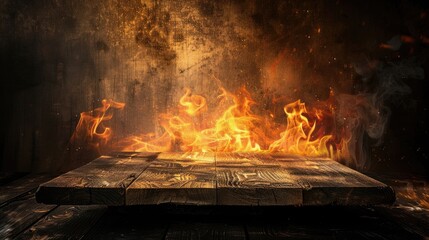 wooden table with fire 