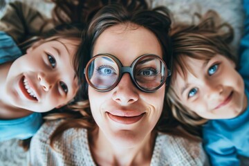 Family Vision Check-Up: Mother and Children Wearing Goggles