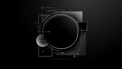 Black abstract background for presentations 19 with different geometric shapes arranged around a circle