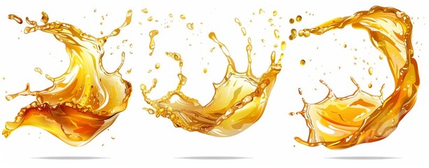 Fototapeta premium A symphony of olive oil droplets, captured in their airborne journey, creates a mesmerizing composition against a clean white background