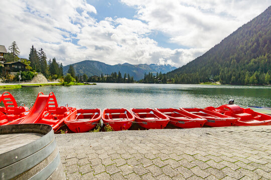 Baots on a lake