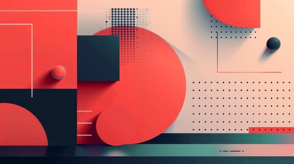 Abstract Geometric Shapes in Vibrant Red, Black, and White Colors - Modern Minimalist Design