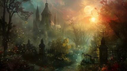 Enchanting Fairytale Castle in Autumnal Forest at Dusk